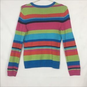 Petite Sophisticate Vintage Colorful Striped Cotton Knit Sweater